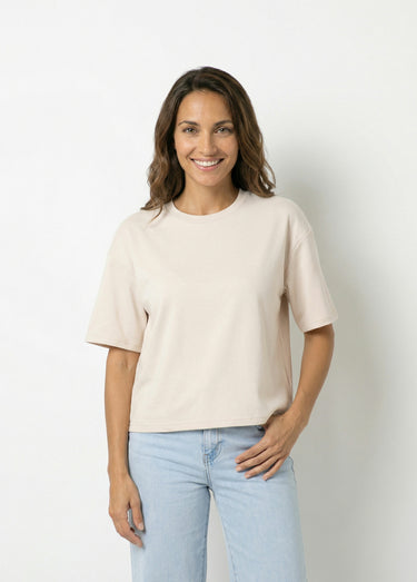 T-shirt loose extensible manches courtes Beige