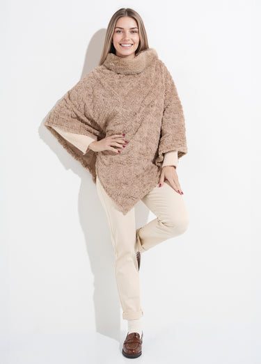 Poncho col montant en polaire façon sherpa Taupe