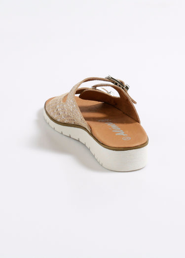 Mules brides à boucle et effet python Taupe
