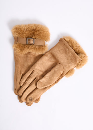 Gants en suédine poignet fourrure Camel