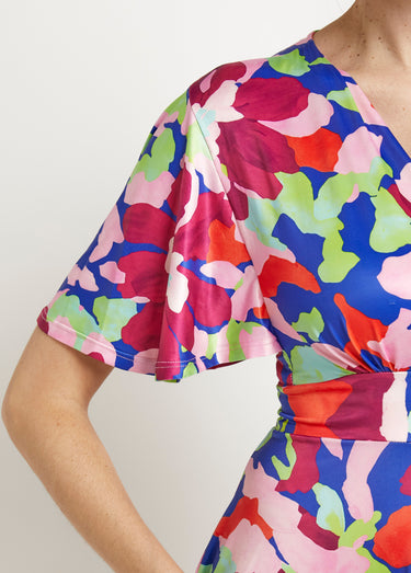 Robe cache-cœur manches papillon motif arty Rose imprimé