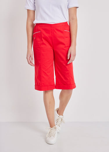 Bermuda revers ceinture semi-élastiquée Rouge