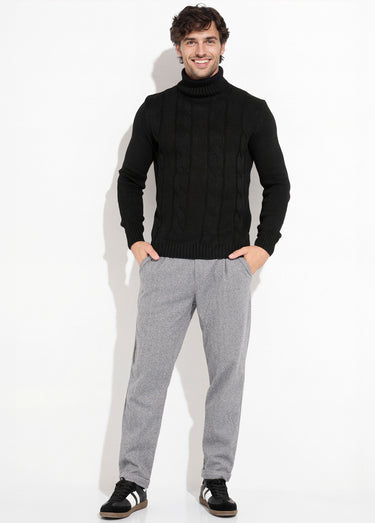 Pull irlandais col roulé chaud avec laine Noir