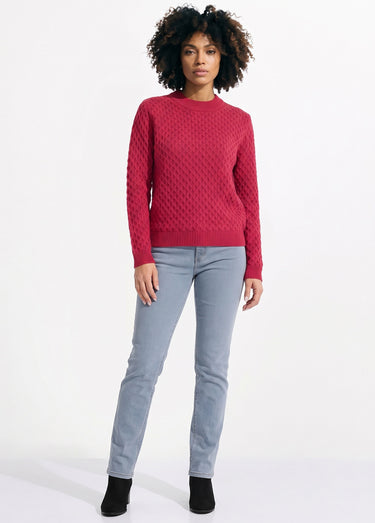 Pull chaud court col montant maille épaisse Fuchsia