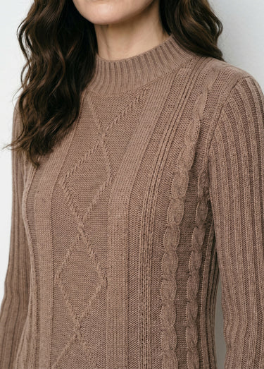 Pull chaud style irlandais col montant Taupe