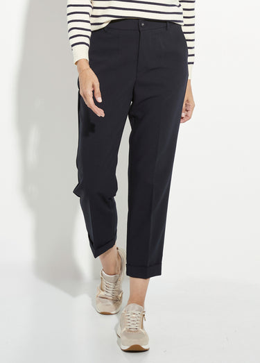 Pantalon cigarette à revers chic Marine