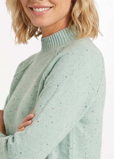 Pull chaud raglan col montant moucheté Vert