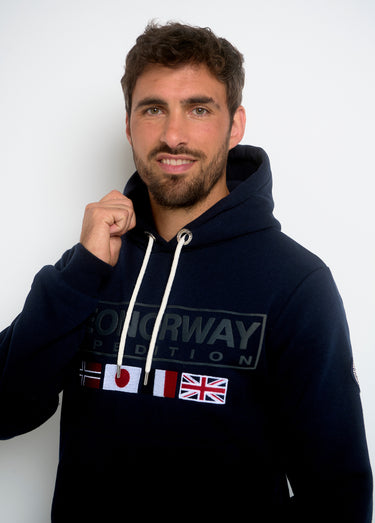 Sweat à capuche drapeaux poche kangourou Marine