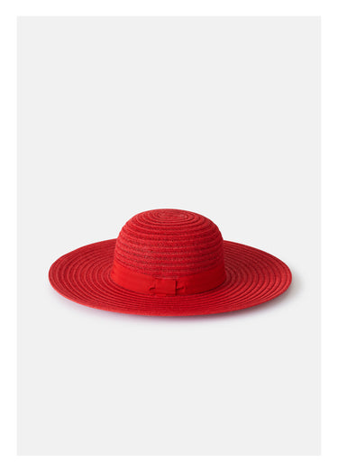 Chapeau en paille tressée style capeline Rouge