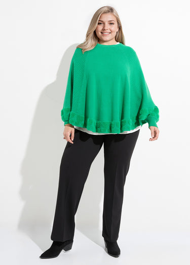 Poncho cape maille coeurs et col rond Vert Vif