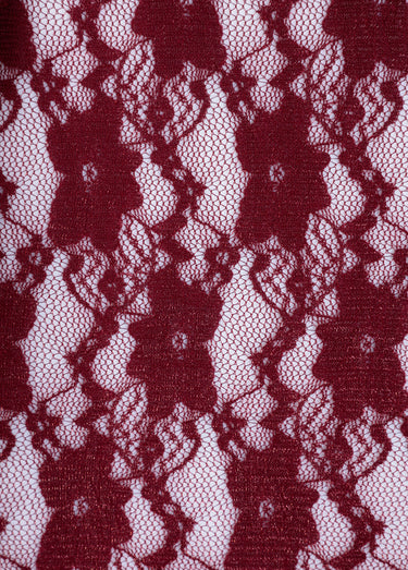 Coupon tissu broderie fleurs et tulle 7B Bordeaux