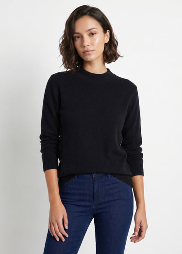 Pull chaud col montant avec laine et angora Noir
