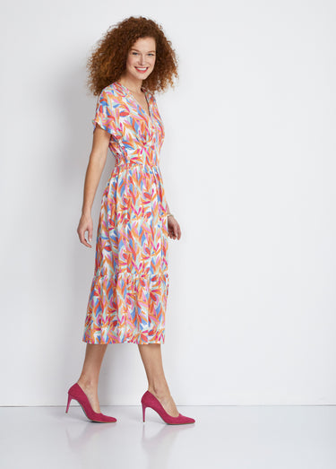 Robe longue volantée smockée dos Orange/Bleu
