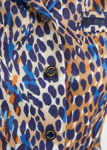 Robe-chemisier mi longue imprimé léopard Marine/Camel