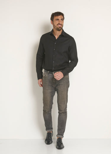 Chemise coton chic col semi italien Noir