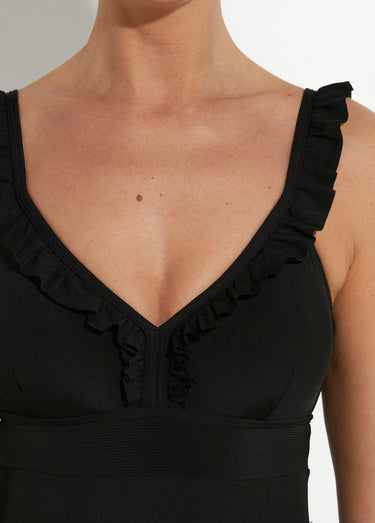 Maillot de bain 1 pièce détails volantés Noir
