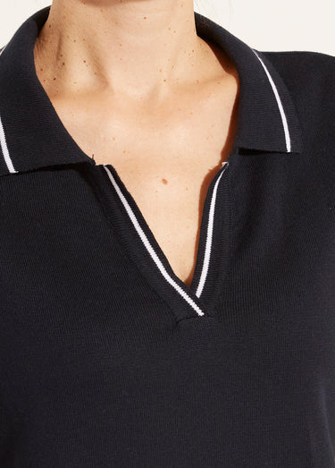 Pull fin col polo manches courtes Marine