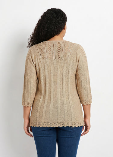 Pull court ajouré col rond Ficelle