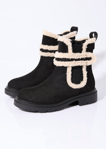 Boots suédine et détails aspect laineux Noir