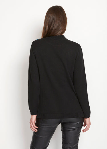 Pull-tunique jacquard col montant Noir/Vert