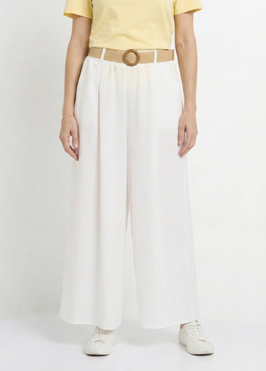 Pantalon fluide + ceinture tressée Blanc