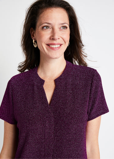 Robe courte évasée maille brillante Rose