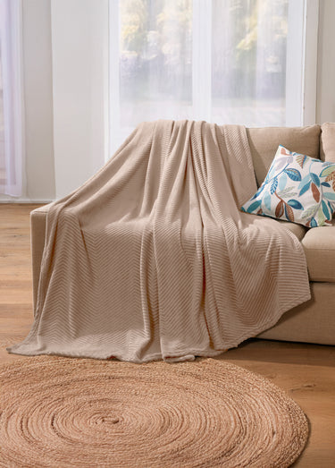 Couverture microfibre effet chevrons Ourson Taupe