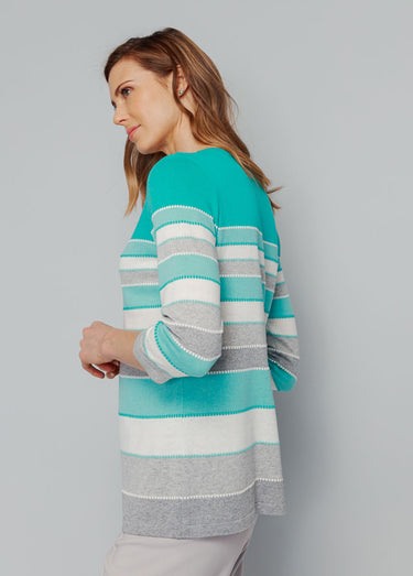 Pull maille jacquard fantaisie Raye Vert