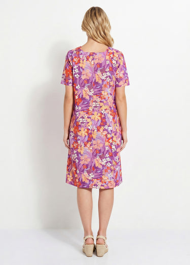 Robe-tablier courte manches courtes Violet/Orange