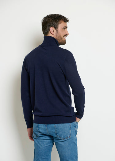 Pull col roulé chiné fine jauge Bleu Marine