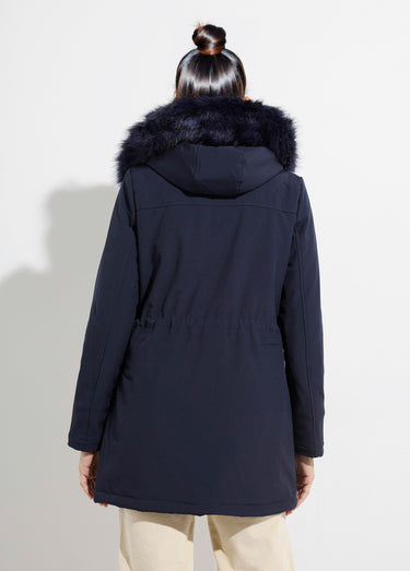 Parka chaude fourrure capuche amovible Marine