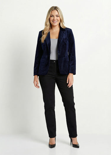 Veste blazer droite velours uni col tailleur Marine