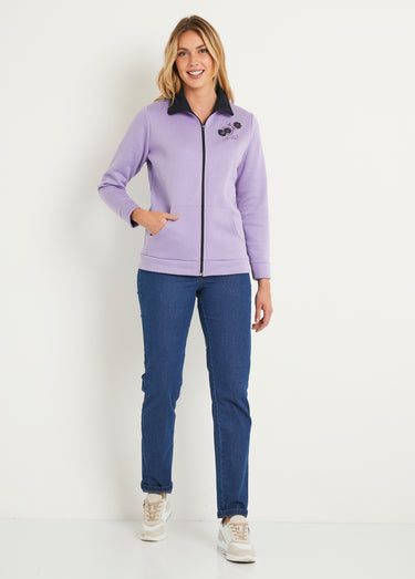 Veste molleton zippée brodée Lilas/Marine