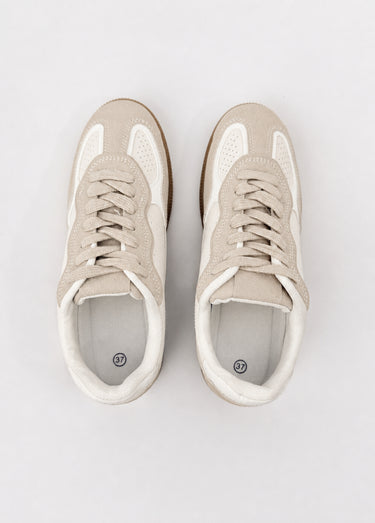 Sneakers simili cuir lisse et suédé Beige
