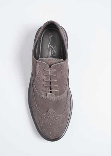 Derby cuir perforations et bout fleuri Gris