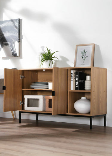 TARA Buffet strié 2 portes + 2 niches Bois Clair