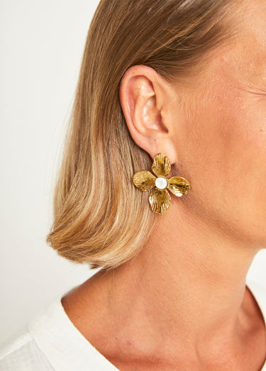 Boucles d'oreille acier fleur fantaisie Dore