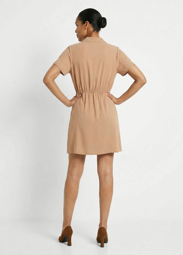 Robe col V manches courtes, Essentiel Camel