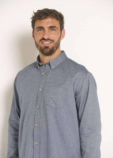 Chemise manches longues coton reliefé Bleu