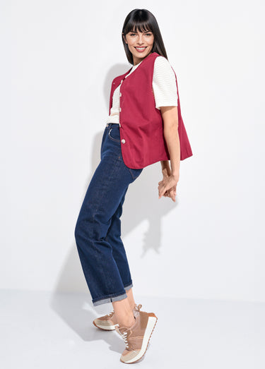 Gilet sans manches col rond en twill Bordeaux