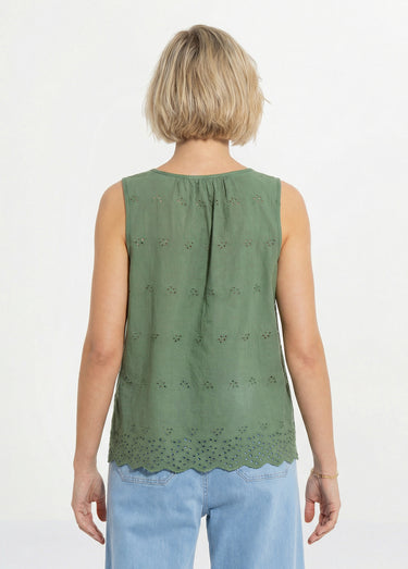 Top débardeur broderie anglaise coton Kaki