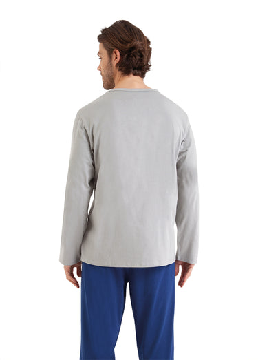 Pyjama coton respirant homme Gris/Bleu