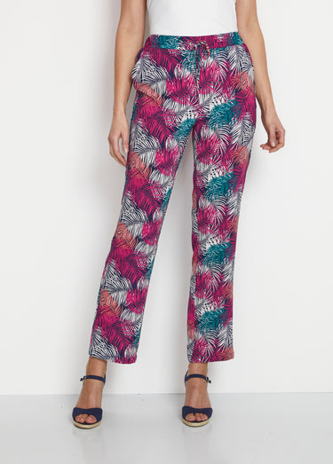 Pantalon fluide taille élastiquée Imprime Fuchsia