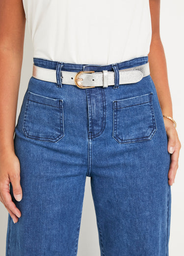 Ceinture en cuir avec boucle Argente