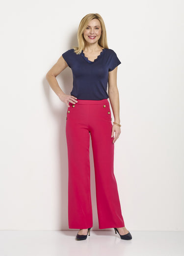 Pantalon large uni taille semi-élastiquée Fuchsia