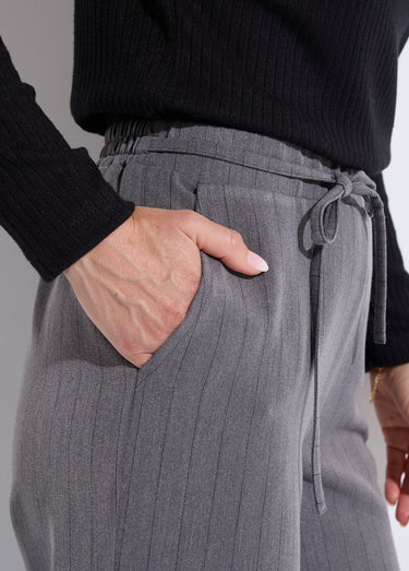 Pantalon droit lien à la taille 3/4 élastiquée Gris/Noir