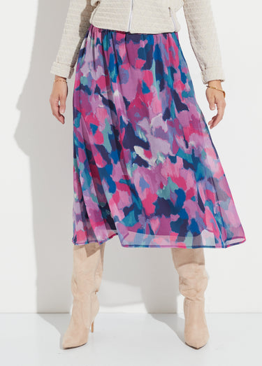 Jupe longue voile imprimé taille élastiqué Multicolore