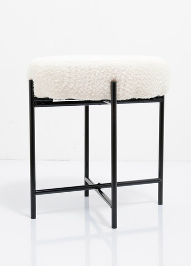 Pouf en métal, coussin aspect laineux Blanc