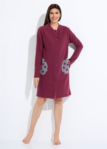 Peignoir boutonné court maille milano Bordeaux