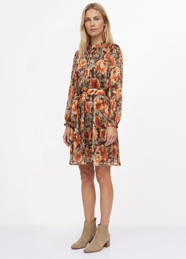 Robe courte en voile imprimé automnal Orange/Vert